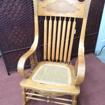 Antique Oak Rocking Chair with Cane Seat
