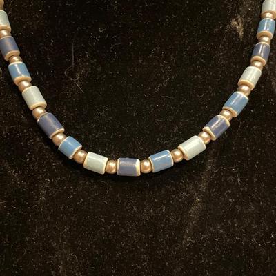 3 blue and brown bead necklaces
