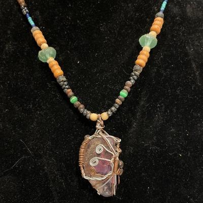 Tri-color necklace and purple stone necklace