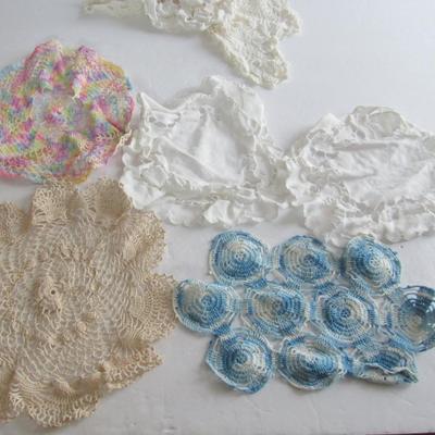 Lot of Various Size and Color Doileys and Fancy Work