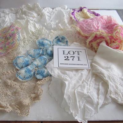 Lot of Various Size and Color Doileys and Fancy Work