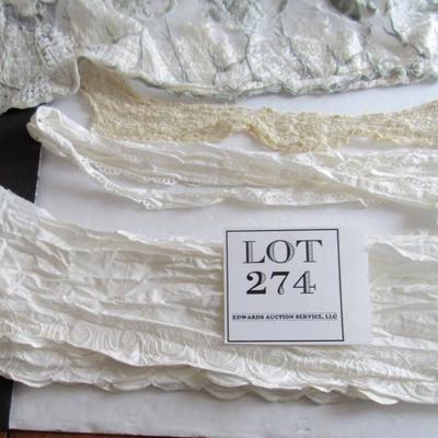 Lot of Embroidered Panels and Lace Trim and Antique Lace Collar