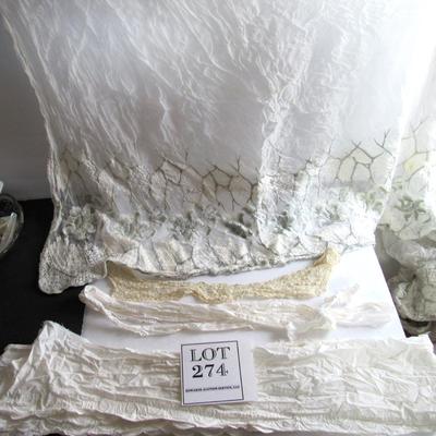 Lot of Embroidered Panels and Lace Trim and Antique Lace Collar