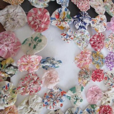 Fancy Vintage Coverlet Made Out of Rosette Like Fabric Puffy Sections, Read Description