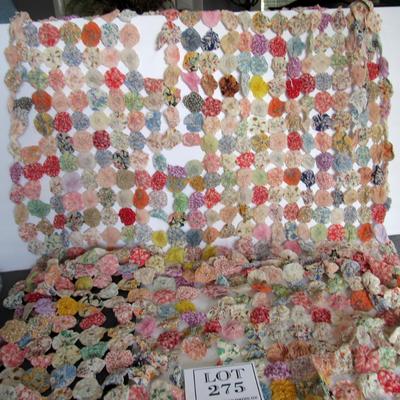 Fancy Vintage Coverlet Made Out of Rosette Like Fabric Puffy Sections, Read Description