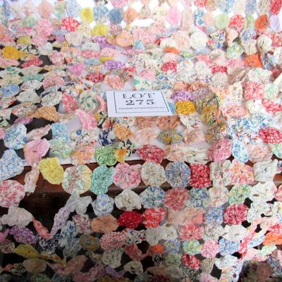 Fancy Vintage Coverlet Made Out of Rosette Like Fabric Puffy Sections, Read Description