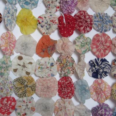 Fancy Vintage Coverlet Made Out of Rosette Like Fabric Puffy Sections, Read Description