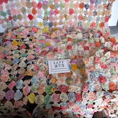 Fancy Vintage Coverlet Made Out of Rosette Like Fabric Puffy Sections, Read Description