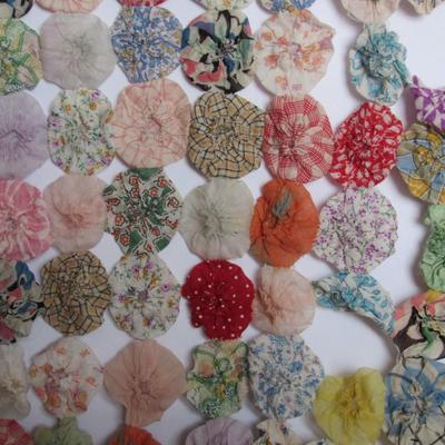 Fancy Vintage Coverlet Made Out of Rosette Like Fabric Puffy Sections, Read Description