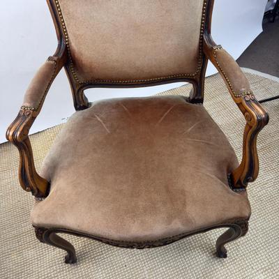 836 Vintage Suede French Upholstered Arm Chair