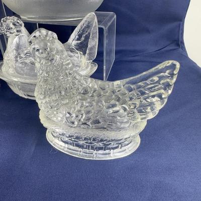 841 Lot of Six Covered Glass Rooster/Hen Dishes
