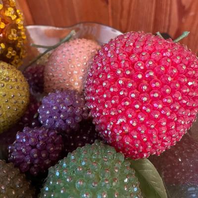 Decorative Beaded Fruits in Herringbone & Iris Bowl