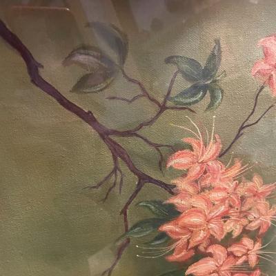 Oil on Canvas Framed Azalea Painting Signed "G Hall"