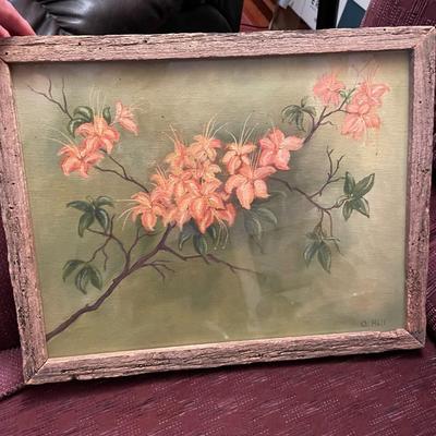 Oil on Canvas Framed Azalea Painting Signed 
