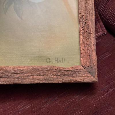 Oil on Canvas Framed Azalea Painting Signed "G Hall"