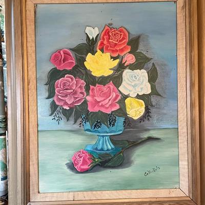 Oil on Canvas Floral Painting Signed 