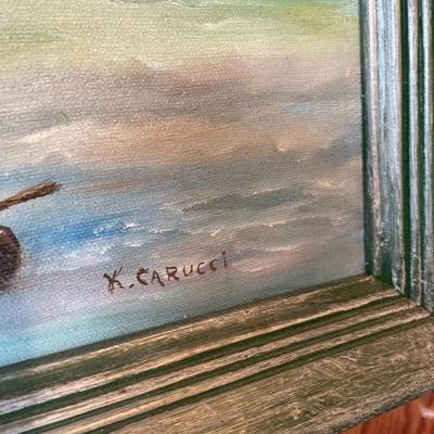 Oil on Canvas Framed Ship Painting Signed "K Carucci"