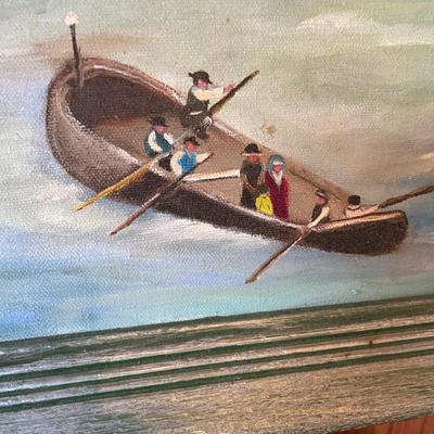 Oil on Canvas Framed Ship Painting Signed "K Carucci"