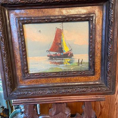 Oil on Canvas Boat Painting Signed "Costmann"