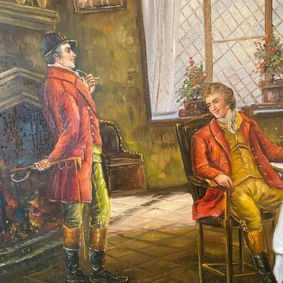 Oil on Canvas Framed Painting of 18th Century Men; Signed "Andrew"
