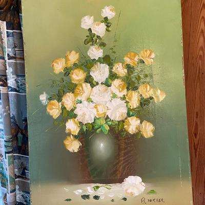Oil on Canvas Floral Framed Painting Signed "B Therber"