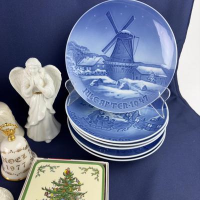 852 Lot of Ceramic Christmas Angels With Bing & GrÃ¸ndahl Christmas Plates