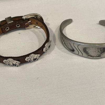 Pewter cuff bracelet and buckle bracelet with bison