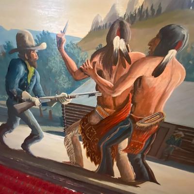 Eddie Two Bulls Original Painting on Wood - Confrontation