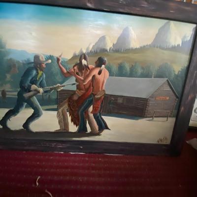 Eddie Two Bulls Original Painting on Wood - Confrontation
