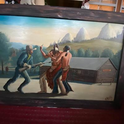 Eddie Two Bulls Original Painting on Wood - Confrontation