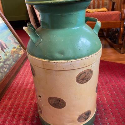 Folk Art Painted Metal Milk Can