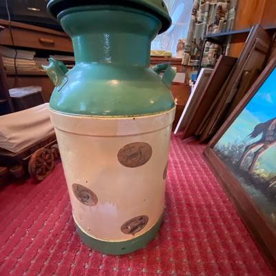 Folk Art Painted Metal Milk Can