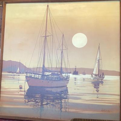Sunset Harbor Painting Signed Franks