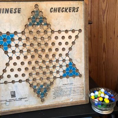 Vintage Milton Bradley Chinese Checkers Board with Marbles
