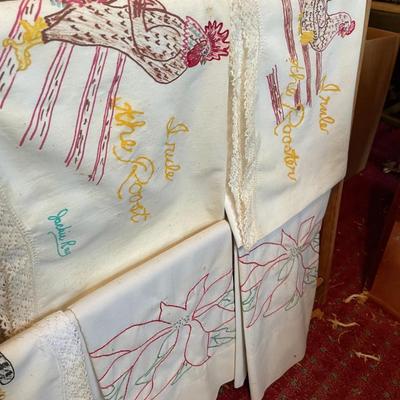 Vintage Embroidery Linens and Doilies with Drying Rack