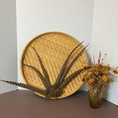 Basket/Feather Wall Decor and Flower Arrangement