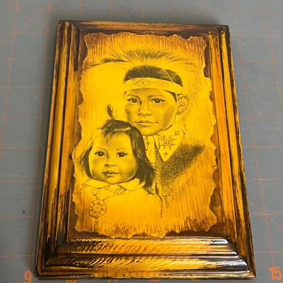 Vintage Wooden Native American Children Art and Decorative Cutting Board