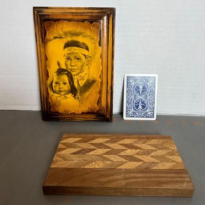 Vintage Wooden Native American Children Art and Decorative Cutting Board