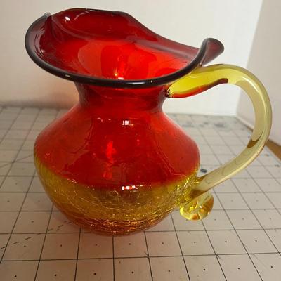 Vintage Crackled Glass Water Pitcher