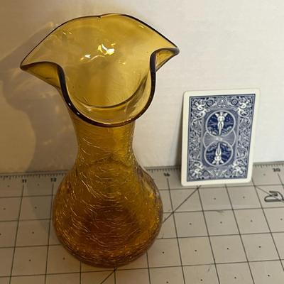 Vintage Yellow Crackled Glass Vase