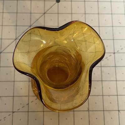 Vintage Yellow Crackled Glass Vase