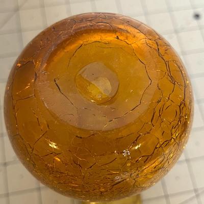 Vintage Yellow Crackled Glass Vase
