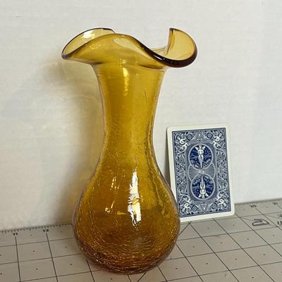 Vintage Yellow Crackled Glass Vase