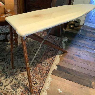 1080 Antique Wooden Ironing Board with Cover and Antique Cast Irons