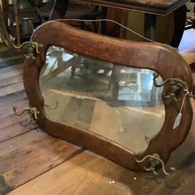 1081 Antique Oak Wall / Hat Mirror