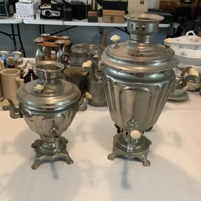 U1083 Set of Vintage Russian Pewter Samovar