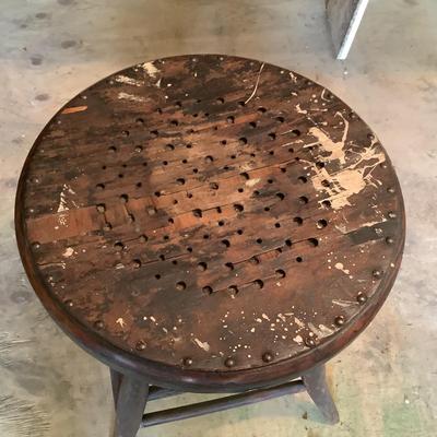 G754 Antique Swivel Metal and Oak Adjustable Stool