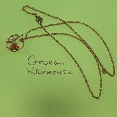 14k George Krementz Floral Pendant & Necklace