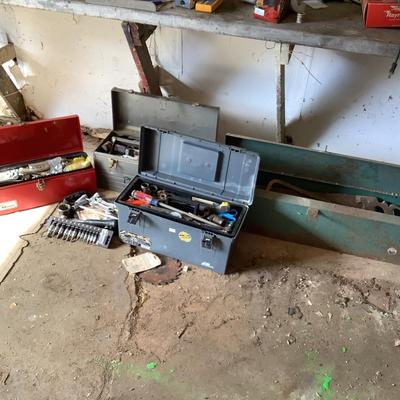 O766 Large Lot of Metal and Plastic Tool Boxes with Tools