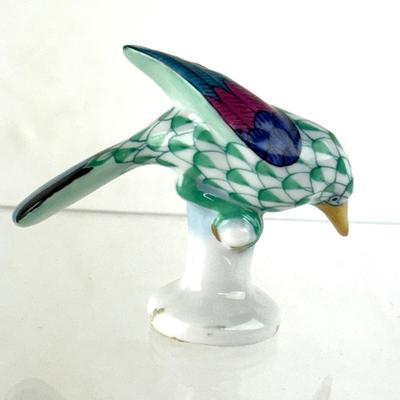 871 Antique Herend Porcelain Bird On Pedestal